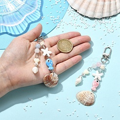 Handmade Porcelain & Natural White Jade & Natural Shell & Glass Pendant Decorations&nbsp;HJEW-YW00516-01