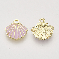 合金エナメルチャーム  ライトゴールド  ホタテ貝殻  プラム  13x13x2mm  穴：1.5mm&nbsp;X-ENAM-N051-08C