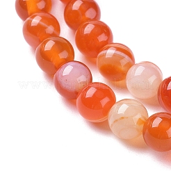 天然石縞瑪瑙/バンデットアゲートビーズ連売り  染め＆加熱  ラウンド  サンゴ  6mm  穴：1mm  約63個/連  14.57インチ（37cm）&nbsp;X-G-G582-6mm-62