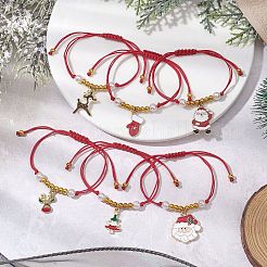 Christmas Theme Alloy Enamel Braided Bead Bracelets&nbsp;BJEW-JB11110