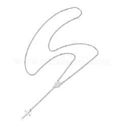 201 Stainless Steel Virgin Cross Pendant 304 Stainless Steel Singapore Chain Rosary Bead Necklaces for Women Men&nbsp;NJEW-JN05436