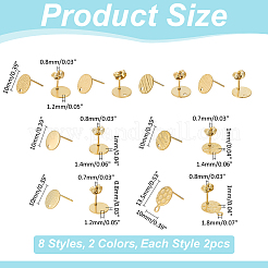 32Pcs 16 Style Ion Plating(IP) 304/201 Stainless Steel Stud Earring Findings&nbsp;STAS-ME0001-38