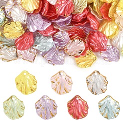 100個の不透明なアクリルパーツ  黄金の縁を持つ  花びらのチャーム  ライトブルー  18x15mm&nbsp;MACR-YW0004-08A