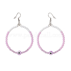 レジンナザールボンジュウ＆アクリルビーズビッグリングダングルピアス  女性用304ステンレスジュエリー  プラム  77mm  ピン：0.6mm&nbsp;EJEW-JE04999-01