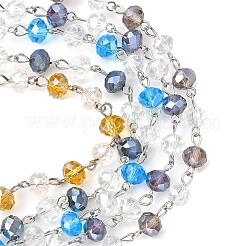 ネックレスブレスレット作りのためのガラスロンデルビーズチェーン  プラチナアイアイピン  溶接されていない  ミックスカラー  39.3インチ  1連 / color  2色  1連 /箱&nbsp;AJEW-OC0001-73