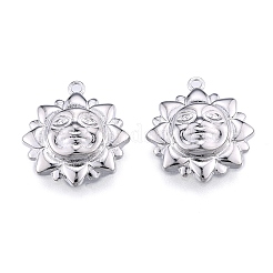 真鍮チャーム  カドミウムフリー＆ニッケルフリー＆鉛フリー  太陽  プラチナ  18x16x4mm  穴：1.4mm&nbsp;KK-L207-014P