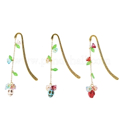 合成ターコイズのスカルとアクリル＆ガラスの花のチャームが付いたしおり  合金フックブックマーク  ミックスカラー  84x14x1.5mm&nbsp;AJEW-JK00412