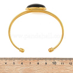Natural Mixed Gemstone Flat Round Brass Hollow Cuff Bangles for Women&nbsp;BJEW-JB14330-02