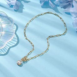 Round Natural Freshwater Pearl Copper Wire Wrapped Pendant Necklaces&nbsp;NJEW-JN04948