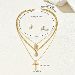 Brass Cubic Zirconia Stud Earrings & Three-layer Pendant Necklaces Sets&nbsp;FS-WG699DA-01