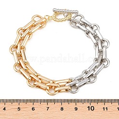 女性用ツートン真鍮オーバルリンクチェーンブレスレット  トグルクラスプ付き  プラチナ·ゴールデン  7.91インチ（20.1cm）&nbsp;BJEW-G771-01GP