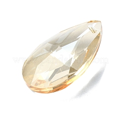 カット加工ガラスペンダント  ティアドロップ  多面カット  ライトゴールデンロッドイエロー  38x22x12mm  穴：2mm&nbsp;GGLA-C032-08