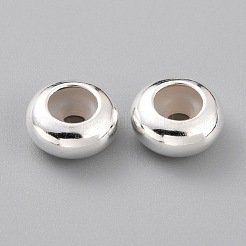 真鍮ビーズ  内部のゴムと  スライダービーズ  長持ちメッキ  ロンデル  925銀メッキ  8x4mm  ゴム穴：2mm&nbsp;KK-O133-207D-S