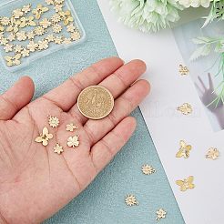 50スタイルラックメッキ真鍮チャーム5個  長持ちメッキ  カドミウムフリー＆鉛フリー  花とクローバーと蝶  ミックスカラー  9~11x6.5~13.4x0.4~1mm  穴：0.8~1.2mm  10個/スタイル&nbsp;KK-FH0004-69