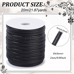 Puイミテーションレザーコード  衣類用  フラット  ブラック  6x2mm  約21.87ヤード（20m）/ロール&nbsp;WL-WH0003-15A-02