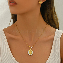 201 Stainless Steel Rhinestones Oval with Virgin Mary Pendant Necklace & Stud Earrings Set for Women&nbsp;RA9493