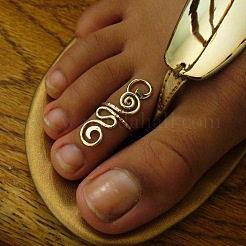 Boho Adjustable Brass Twisted Wire Wrapped Long Toe Rings&nbsp;FS-WGB3A04-01
