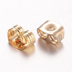 304ステンレススチール製イヤーナット  スタッド イヤリングのフリクション イヤリング バック  18KGP本金メッキ  6x4.5x3mm  穴：0.8mm&nbsp;STAS-D438-27G