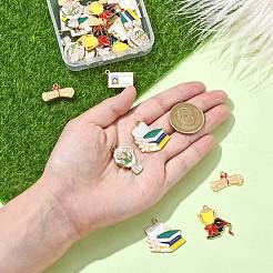30 個 5 スタイル卒業テーマ合金エナメルペンダント  トロフィー、本、学生証、リール、花束  ミックスカラー  16~28x22~26.5x1.5mm  穴：1.8~2mm  6個/スタイル&nbsp;FIND-CJ0002-50