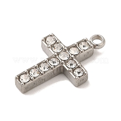 304ステンレススチールラインストーンペンダント  クロス  ステンレス鋼色  18x11x3mm  穴：1.6mm&nbsp;STAS-S131-11P