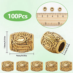チベット風合金ヨーロピアンビーズ100個  大穴ビーズ  バレル  アンティーク黄金  9x7.8mm  穴：4.1mm&nbsp;FIND-SP0002-30AG