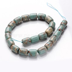 合成アクアテラジャスパービーズ連売り  印象ジャスパー  バレル  14~15x10~11mm  穴：1.5mm  約27~28個/連  15.1インチ&nbsp;G-F224-01-10x14mm