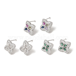 真鍮製マイクロパヴェキュービックジルコニアスタッドピアス  パヴェクラスターイヤリング  花  鉛フリー＆カドミウムフリー  ラックめっき  長持ちメッキ  プラチナ  ミックスカラー  15.5x15.5mm&nbsp;KK-CBA8324-25P