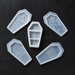 Diy 棺形 3 コンパートメント収納ボックス シリコン金型キット  1個の箱型を含む  蓋型4個。  レジン型  ハロウィンモチーフ  ホワイト  120~130x71~74x11~23mm&nbsp;DIY-E044-01