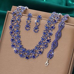 Alloy Rhinestone Link Chain Necklaces & Stud Dangle Earrings & Bracelets Sets&nbsp;FS-WG454B6-03