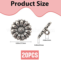 20 個の 1 穴合金シャンクボタン  花  アンティークシルバー  17.5x6.5mm  穴：2mm&nbsp;BUTT-GF0004-11