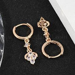 真鍮製マイクロパヴェクリアキュービックジルコニアフレンチフックピアス  ラックめっき  長持ちメッキ  鉛フリー＆カドミウムフリー  ブドウ  ゴールドカラー  33.5x8.5mm&nbsp;EJEW-K300-14G