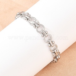 女性用304ステンレススチールリンクチェーンブレスレット  リング  ステンレス鋼色  6-7/8インチ（17.4cm）  29mmエクステンダー&nbsp;BJEW-H207-01D-P