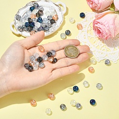 30個の電気メッキガラスビーズ  パール光沢メッキ  バラの花付きフラットラウンド  ブルー  10x4mm  穴：0.9mm&nbsp;EGLA-YW0005-57A-01