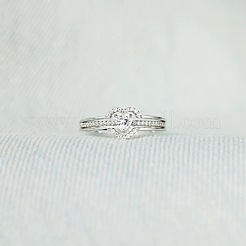 2Pcs Heart 925 Sterling Silver Micro Pave Clear Cubic Zirconia Finger Rings for Women&nbsp;FS-WG4005F-05
