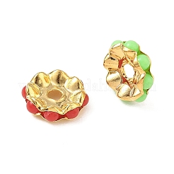 真鍮ビーズ  プラスチック付き  フラットラウンド  ミックスカラー  ゴールドカラー  13x4mm  穴：2.5x2.5mm&nbsp;PL-CBA18B7-04G