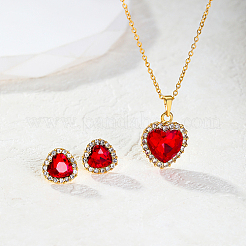 アロイハートスタッドピアス＆ペンダントネックレス  ジュエリーセット  ゴールドカラー  ネックレス: 450mm;イヤリング：12x12mm&nbsp;MV2804