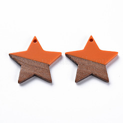 不透明な樹脂とクルミ材のペンダント  ツートン  スター  ミックスカラー  26x28.5x3mm  穴：1.8mm&nbsp;RESI-T035-39