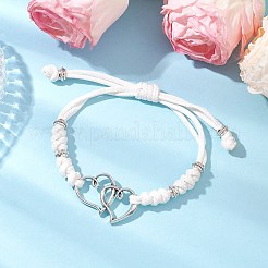 ハート合金チャームブレスレット2個  カップルの友情のためのワックスポリエステル調節可能なブレスレット  ミックスカラー  内径：1-3/4インチ〜5-1/4インチ（4.3~13.2cm）&nbsp;BJEW-JB11503