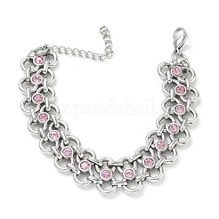 304 Stainless Steel Light Rose Rhinestone Bowknot Link Chain Bracelets&nbsp;SA-CBA2696-11P