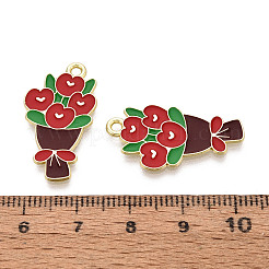 バレンタインデー合金エナメルペンダント  花のチャーム  ゴールドカラー  ファイヤーブリック  27x14.5x1mm  穴：1.8mm&nbsp;ENAM-T023-14A