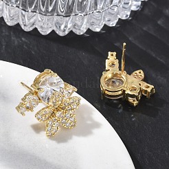 真鍮マイクロペーブクリアキュービックジルコニアスタッドピアス  花  長持ちメッキ  ラックめっき  鉛フリー＆カドミウムフリー  18KGP本金メッキ  17x18mm&nbsp;KK-CBA56EF-37G