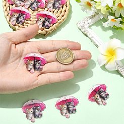 印刷されたアクリルパーツ  傘を持った猫の形  濃いピンク  33x34.5x2.5mm  穴：2mm&nbsp;MACR-CJC0004-43