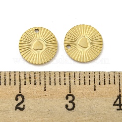304ステンレススチールチャーム  ハートチャーム付きフラットラウンド  14KGP本金メッキ  7.5x0.5mm  穴：0.8mm&nbsp;STAS-P356-10G