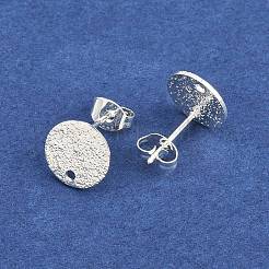 304ステンレススチールスタッドピアス金具  ピアスバックキャッチ＆ループ付き  テクスチャ  フラットラウンド  銀  10x1mm  穴：1.4mm  ピン：0.8mm&nbsp;STAS-Z021-B-01S