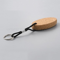 創造的な環境保護コルクキーホルダー  鉄のリング付き  diy のバッグの装飾ペンダントキーホルダー  オーバル  19~20cm&nbsp;KEYC-WH0004-93P-01