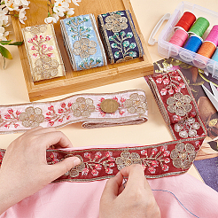 5 Yards 5 Colors Polyester Embroidery Flower Ribbon&nbsp;OCOR-FG0001-87