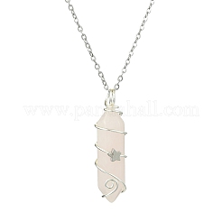 Natural Mixed Gemstone Faceted Bullet Shape Copper Wire Star Wrapped Pendant Necklaces&nbsp;NJEW-JN05024-02