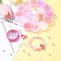 DIY ラウンド & フラワー & ハート アクリル & ABS プラスチック イミテーション パール ビーズ ブレスレット 作成キット  ミックスカラー  6~17.5x0.8~29x0.8~8.5mm  穴：1~2mm&nbsp;DIY-FS0006-48
