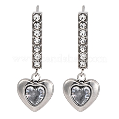 304 Stainless Steel Rhinestone Heart Dangle Stud Earrings&nbsp;EJEW-Q386-03P