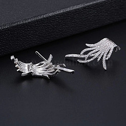 Feather Brass Micro Pave Clear Cubic Zirconia Hoop Earrings&nbsp;FS-WG65436-02